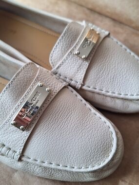 Coach White Pebbled Leather Loafers